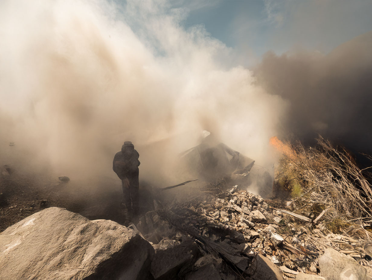 Man emerges from smoke