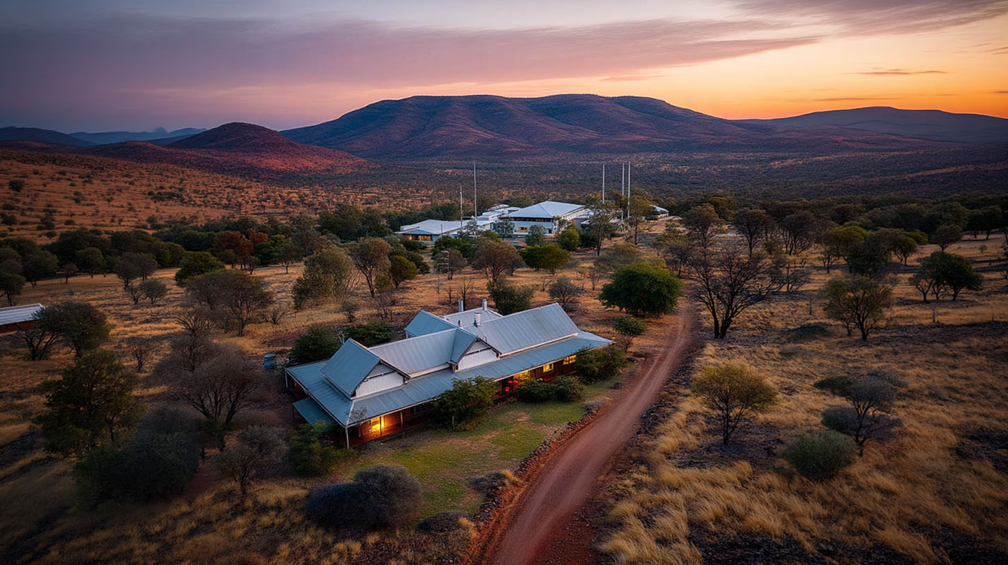 Aerial view of the estate and lab